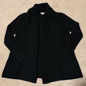 Merona Womens Waffle Knit Cardigan Sweater Open Shawl Black Pockets, Sz L